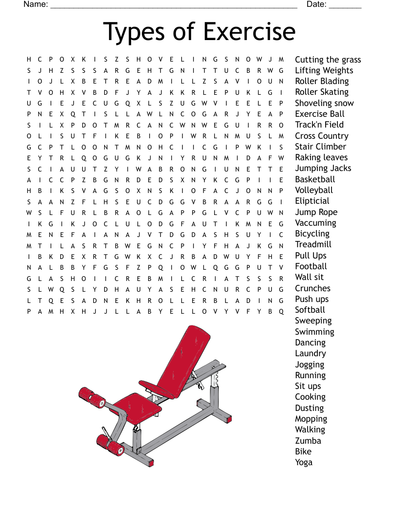 Types of Exercise Word Search