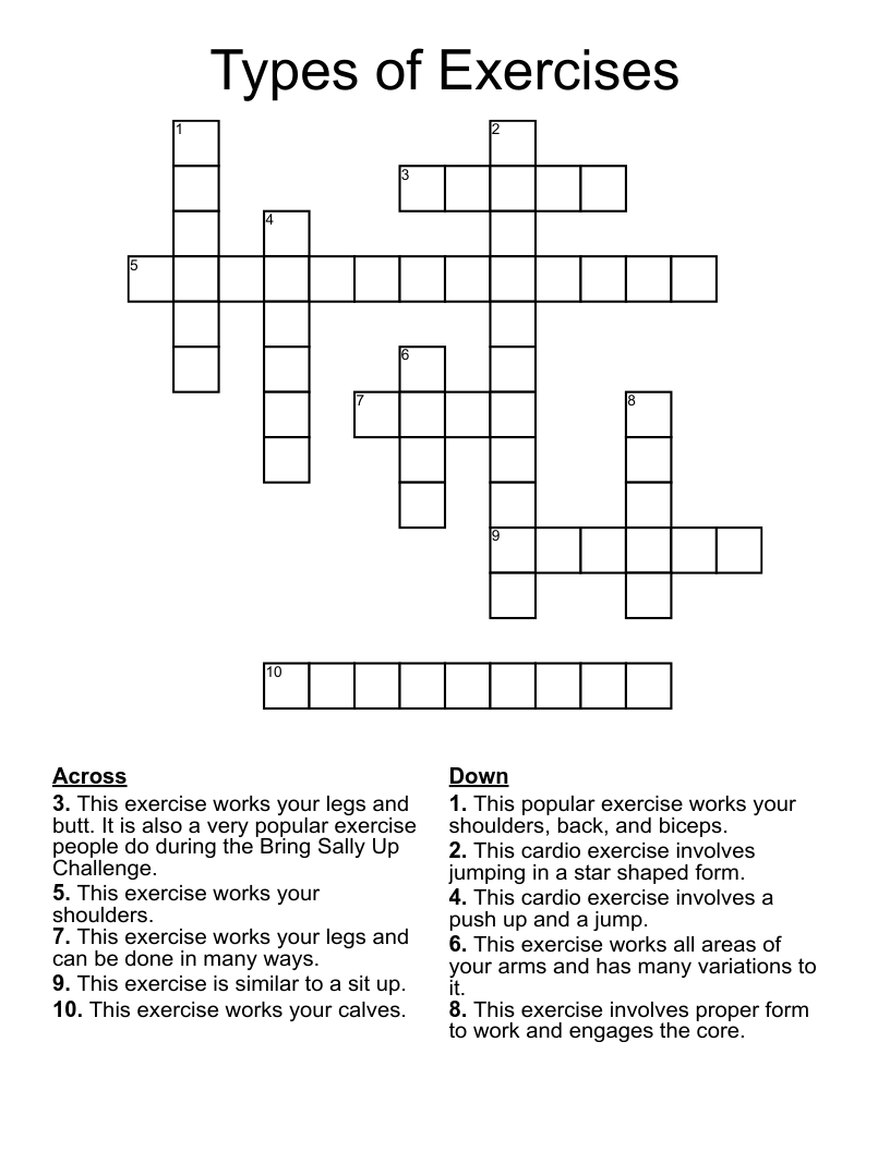 Types of Exercises Crossword