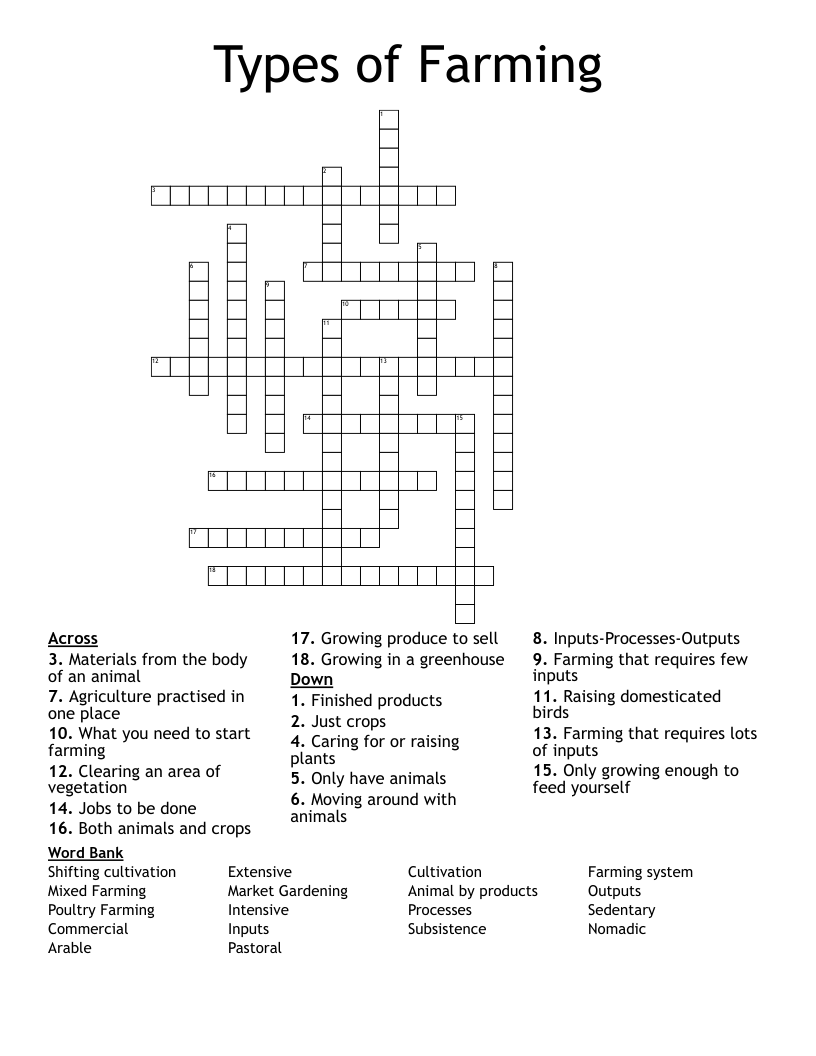 Types of Farming Crossword