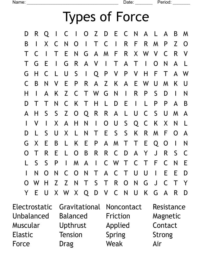 Types of Force Word Search