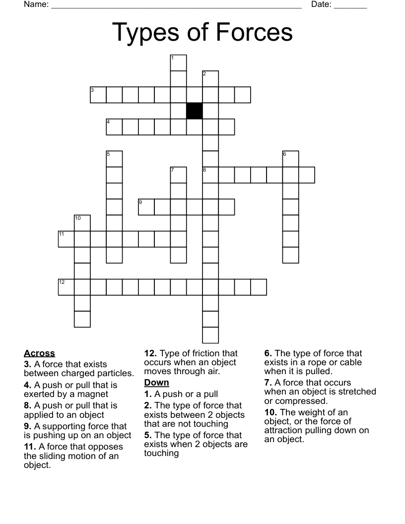 Types of Forces Crossword