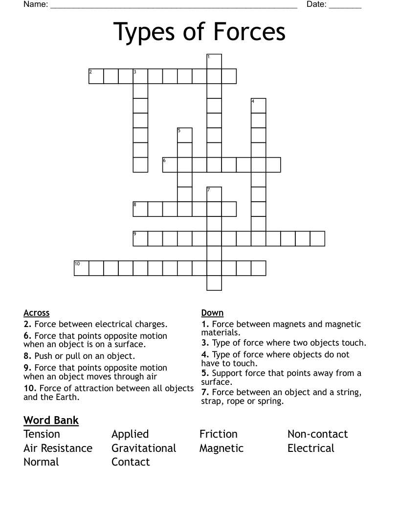 Types of Forces Crossword