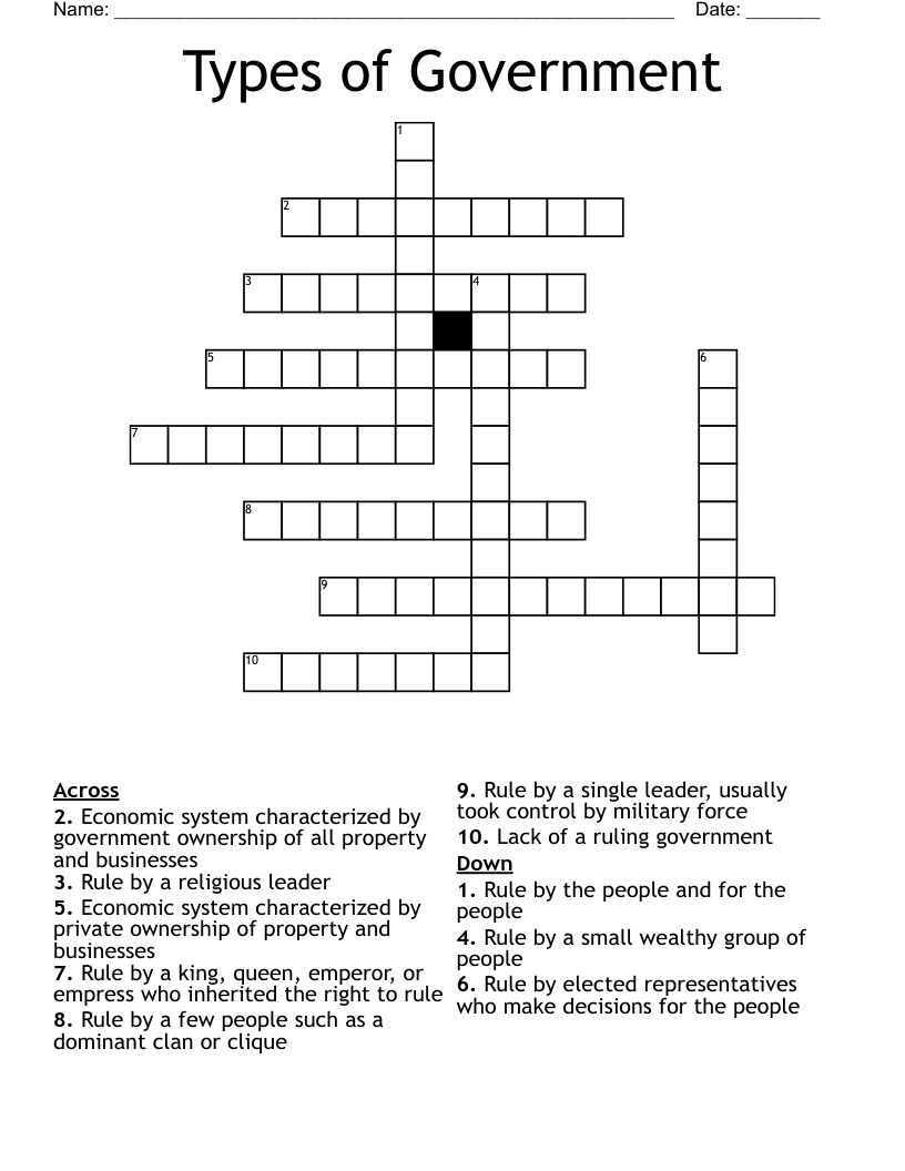 Types of Government Crossword