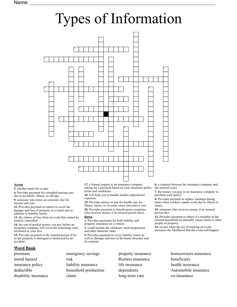 Types of Information Crossword