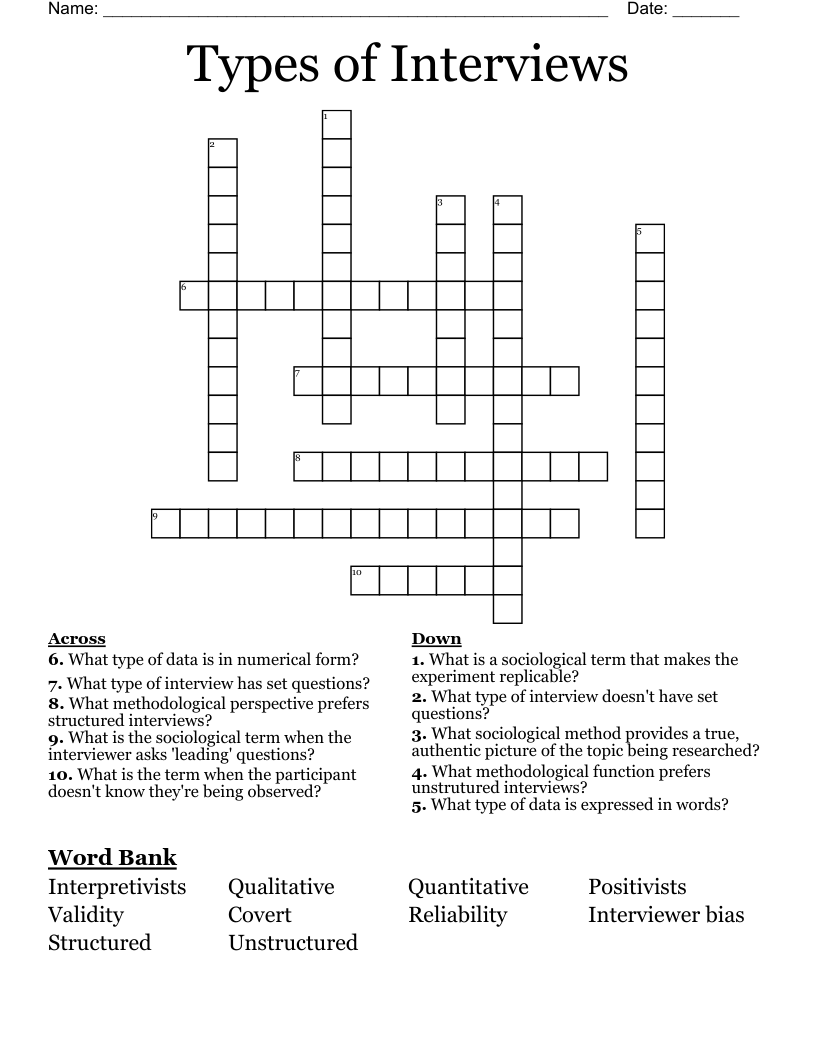 Types of Interviews Crossword