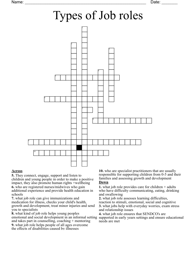 Types of Job roles Crossword