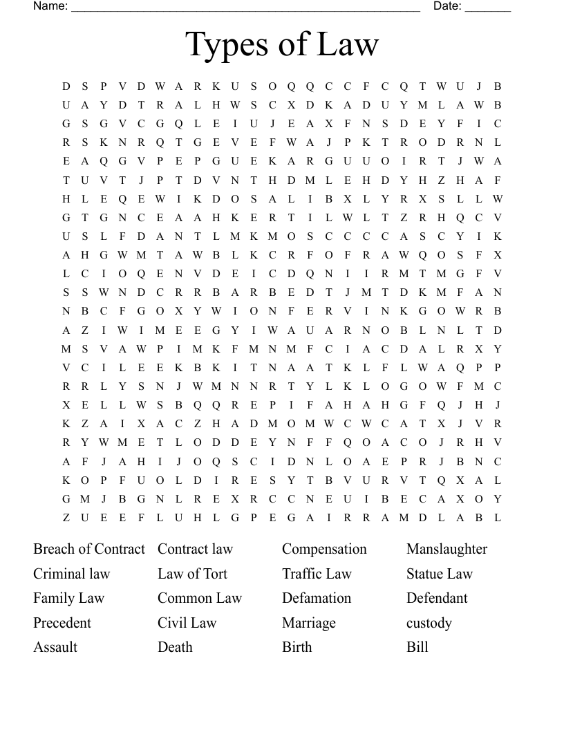 Types of Law Word Search