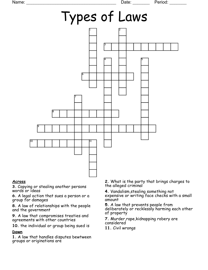 Types of Laws Crossword