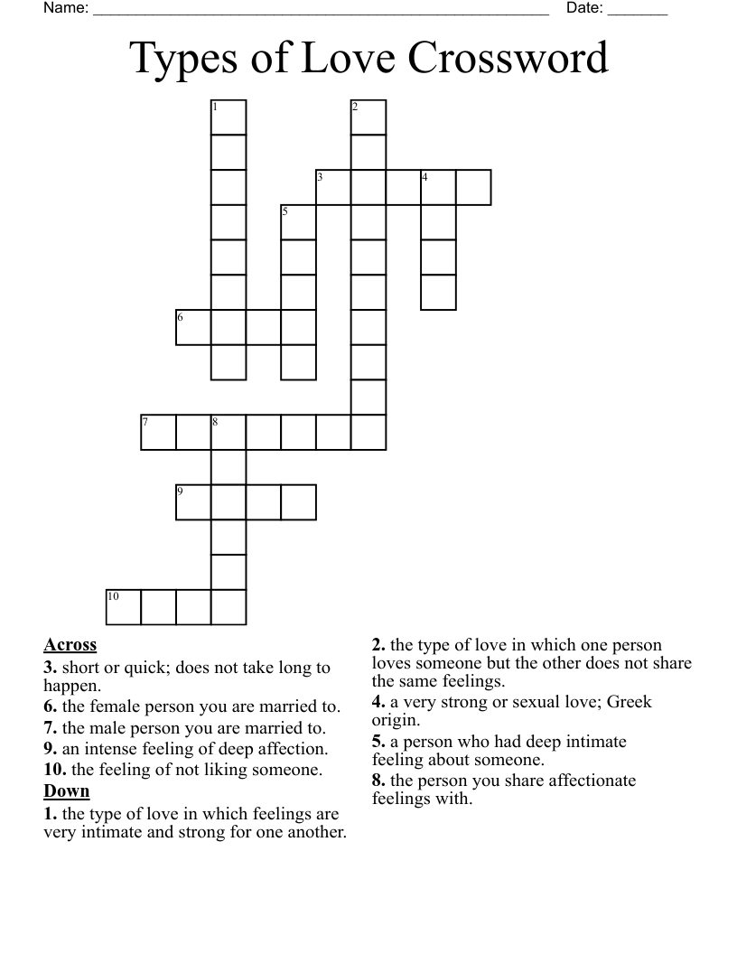 Types of Love Crossword