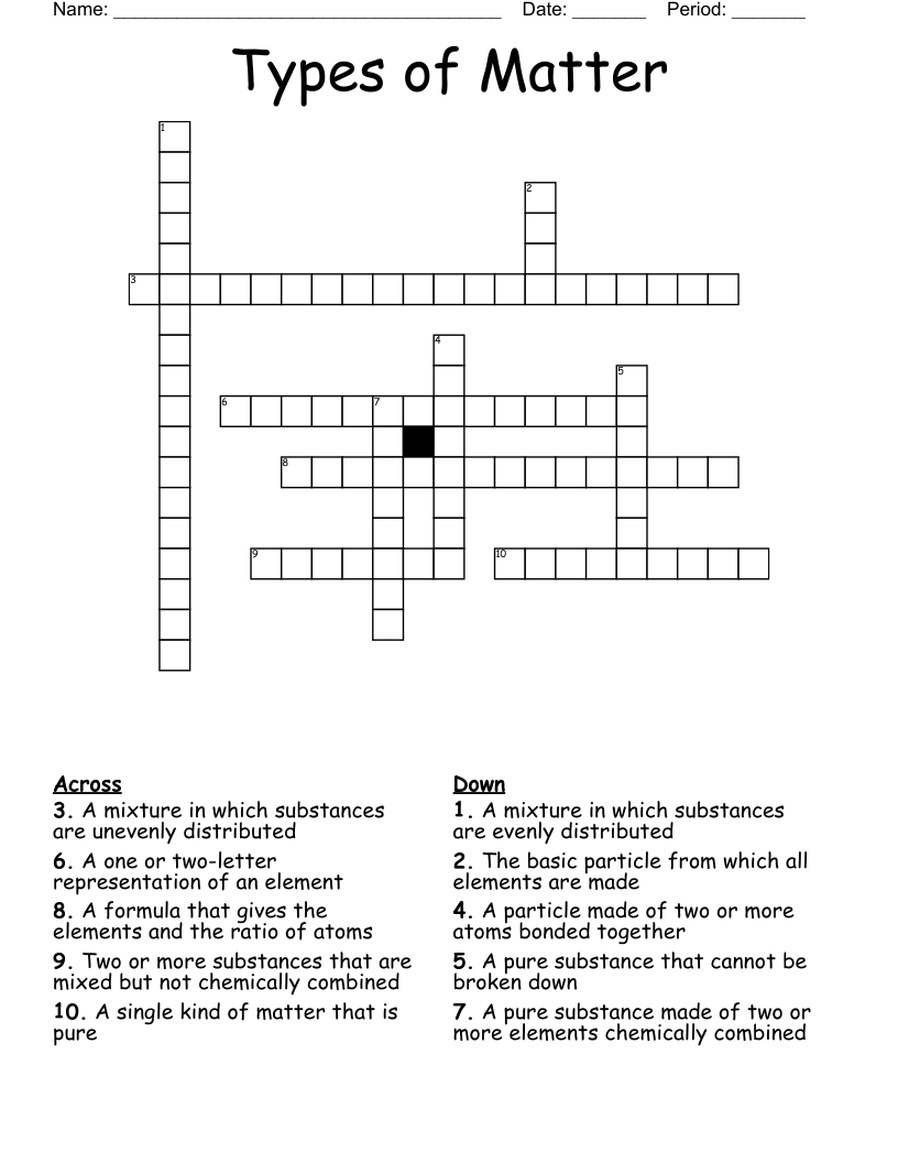 Types of Matter Crossword