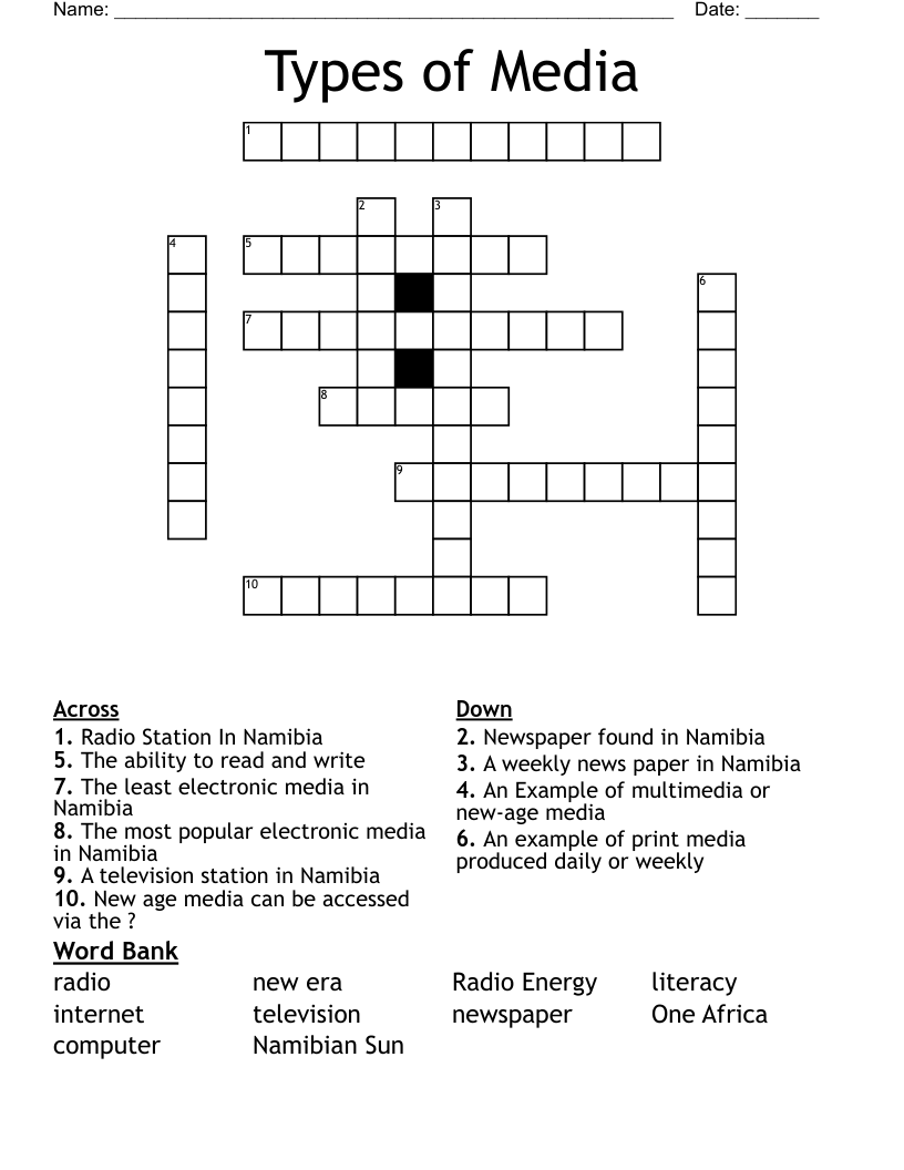 Types of Media Crossword