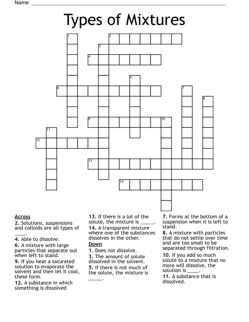 Types of Mixtures Crossword