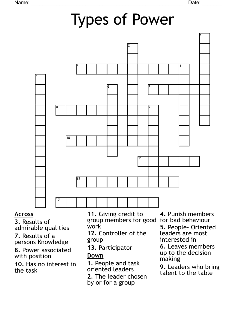 Types of Power  Crossword