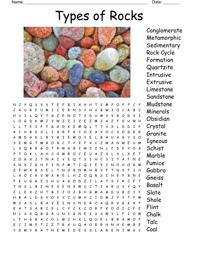 Types of Rocks Word Search
