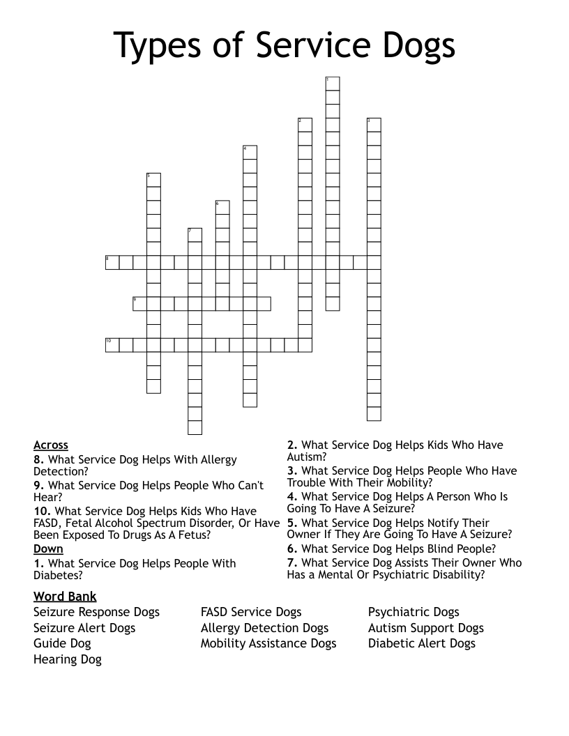 Types of Service Dogs Crossword