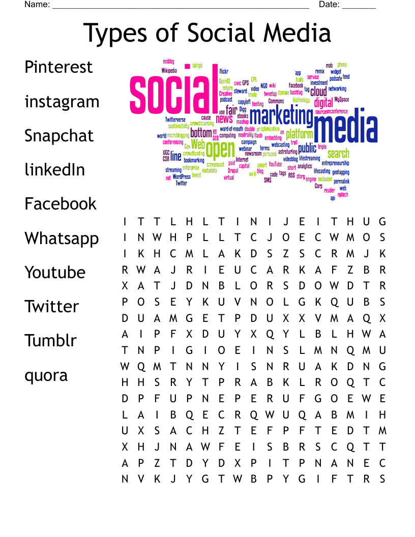 Types of Social Media Word Search