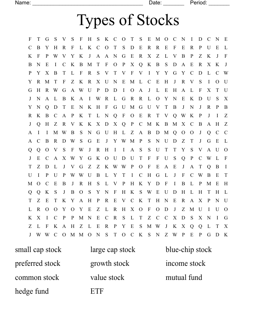 Types of Stocks  Word Search