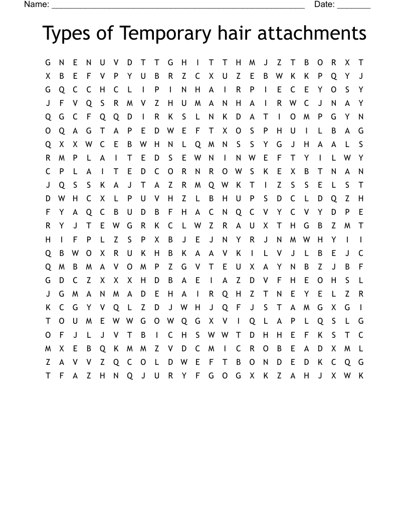 Types of Temporary hair attachments Word Search