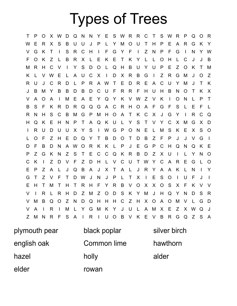 Types of Trees Word Search