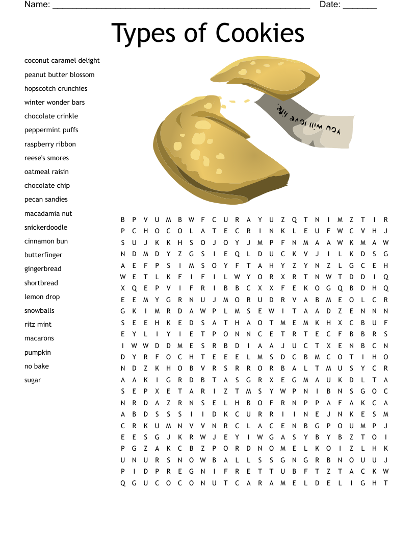 Types of Cookies Word Search