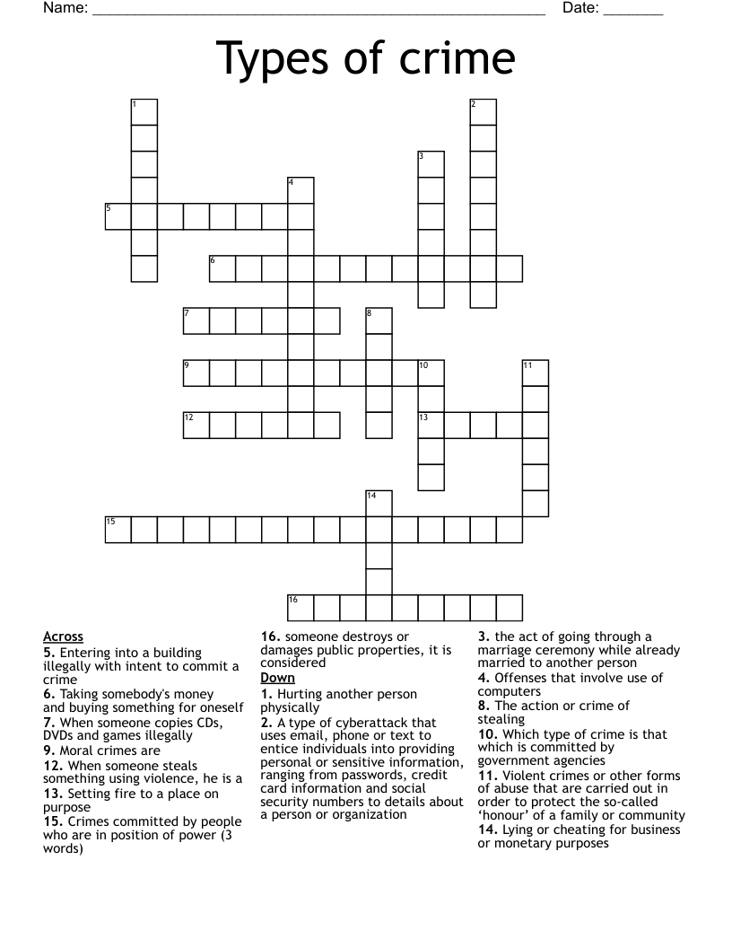 Types of crime Crossword