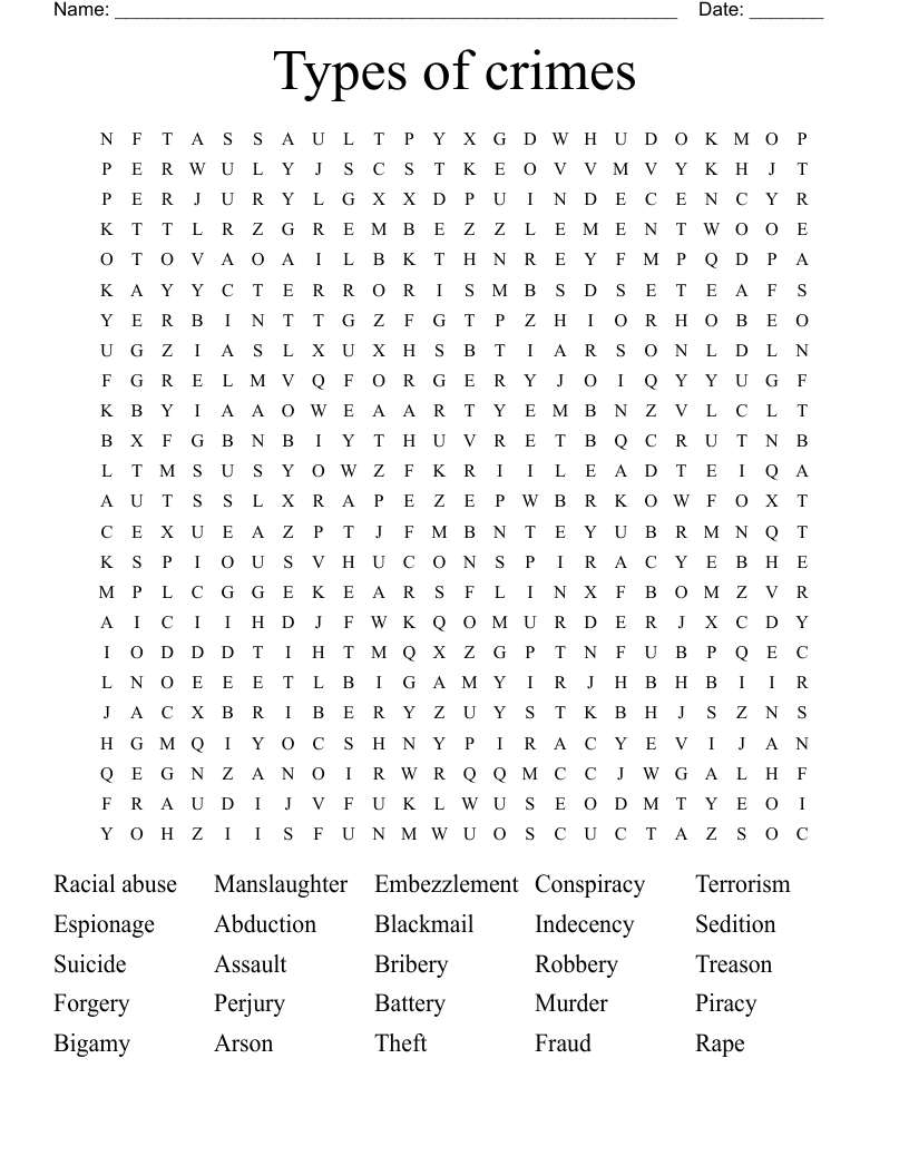 Types of crimes Word Search
