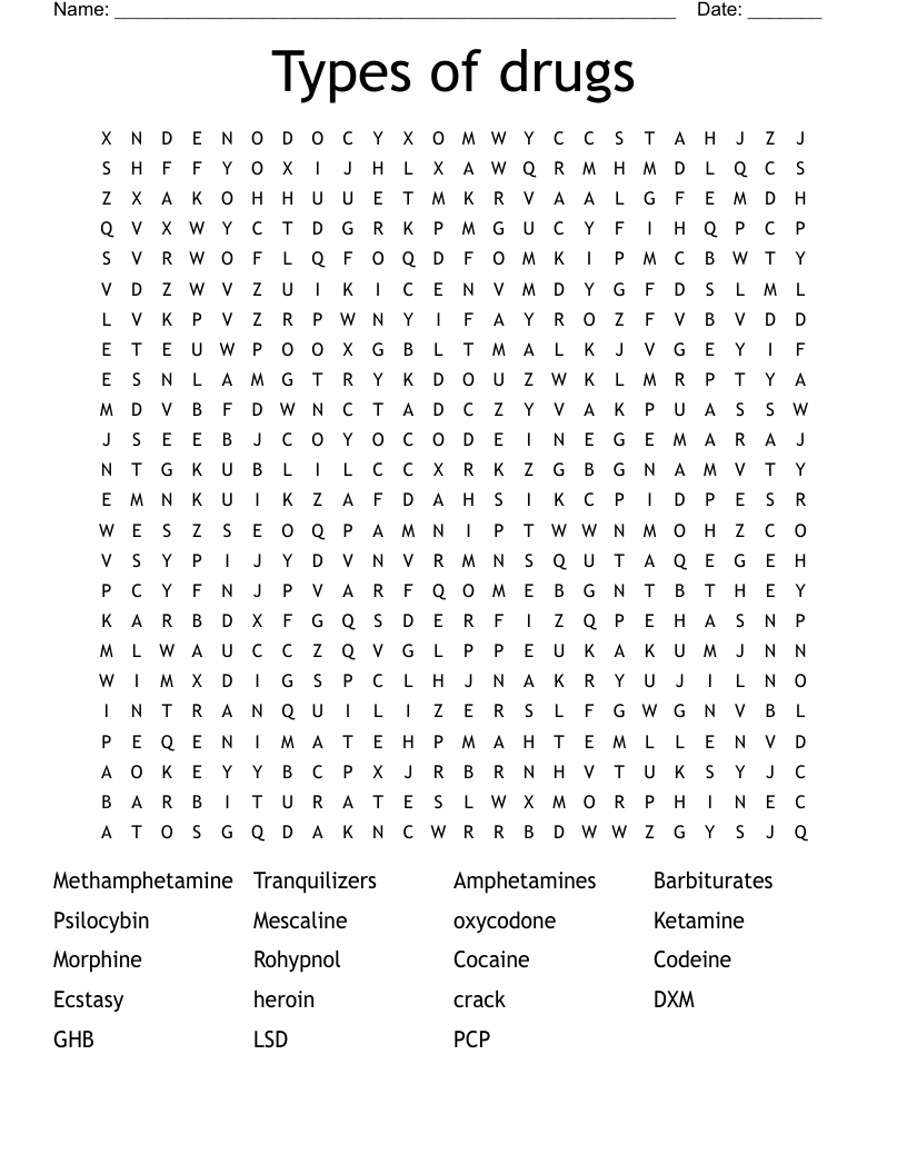 Types of drugs Word Search
