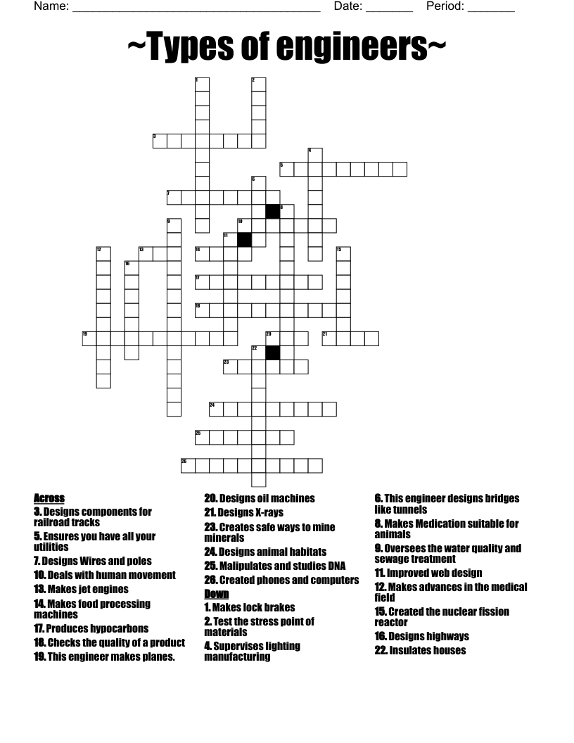 ~Types of engineers~  Crossword