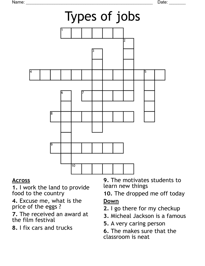 Types of jobs Crossword