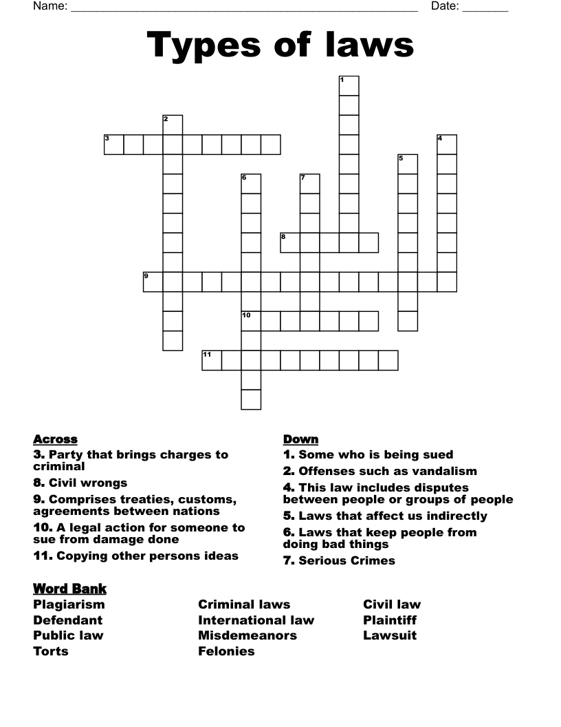 Types of laws Crossword