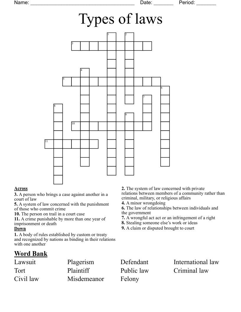 Types of laws Crossword