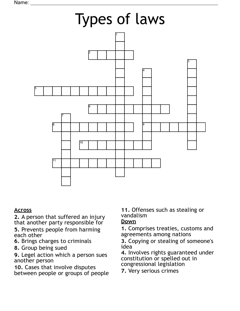 Types of laws  Crossword