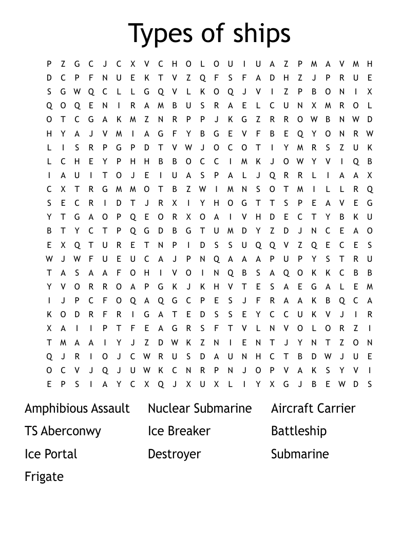 Types of ships Word Search