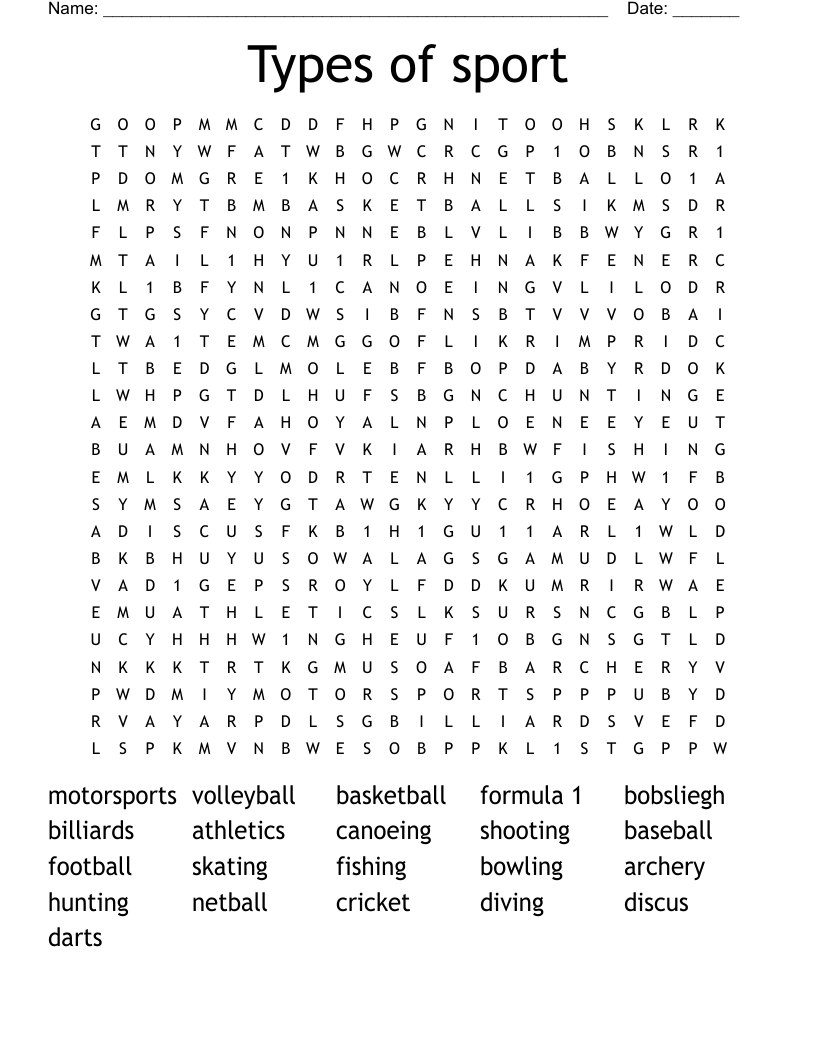 Types of sport Word Search