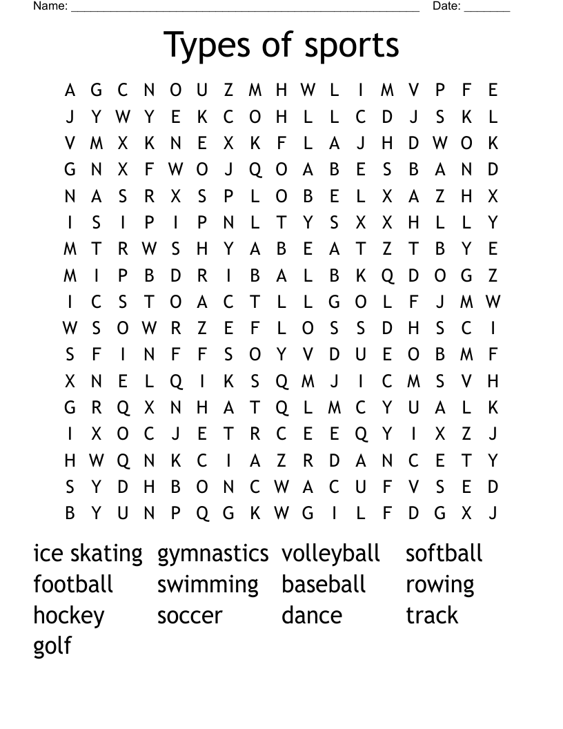 Types of sports Word Search