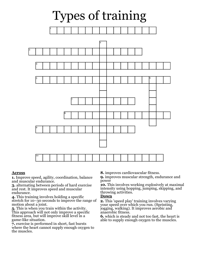 Types of training  Crossword