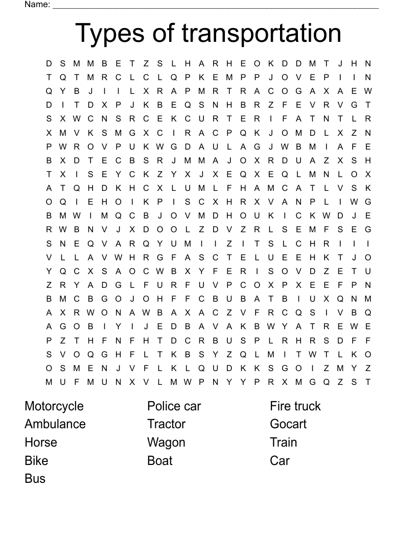Types of transportation Word Search