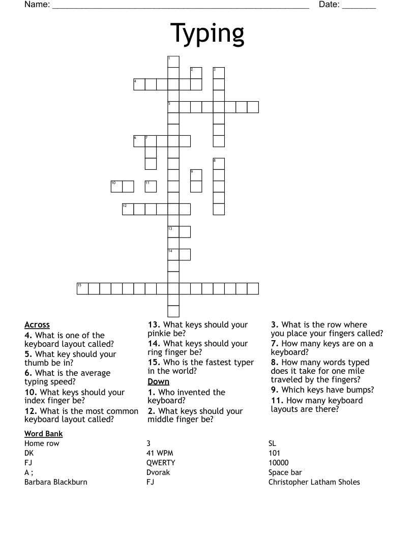 Typing  Crossword