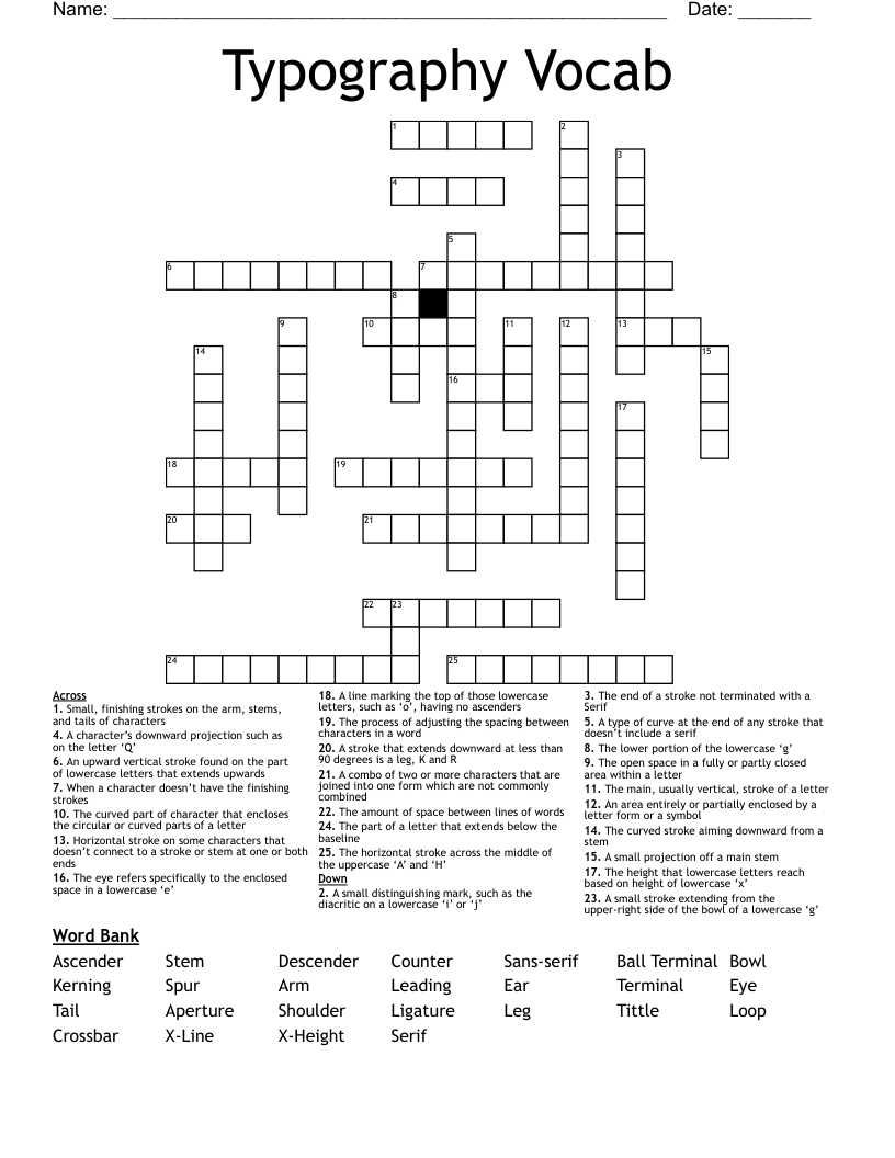 Typography Vocab Crossword