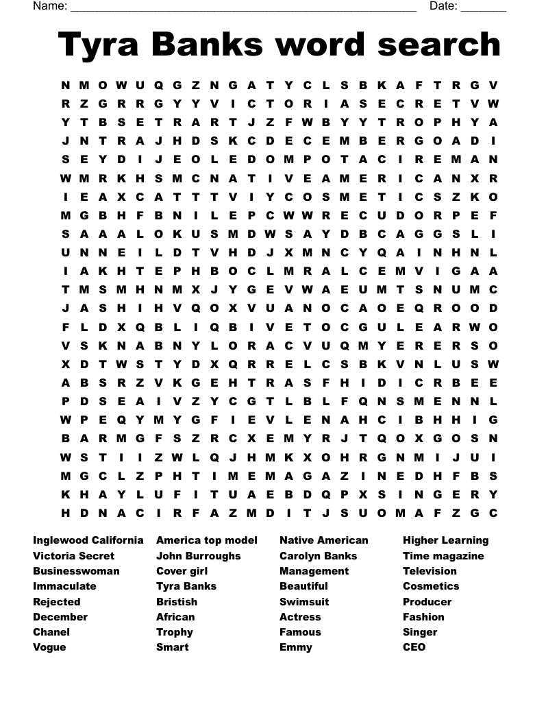 Tyra Banks word search