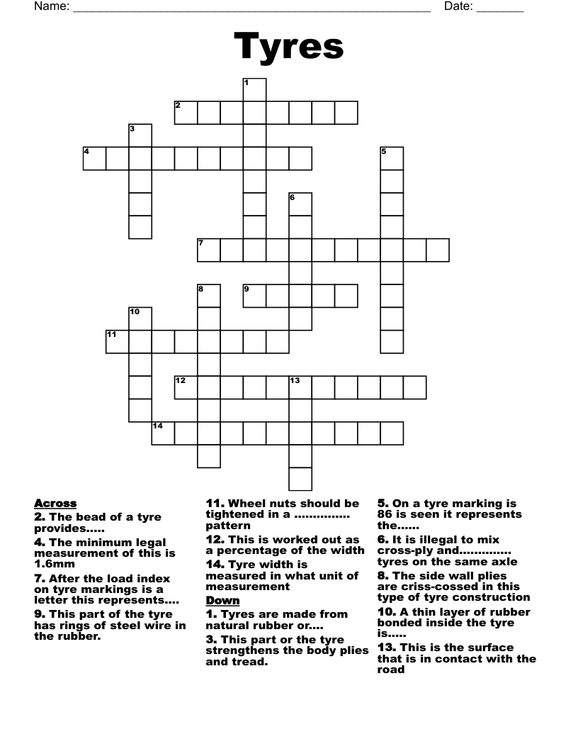 Tyres Crossword