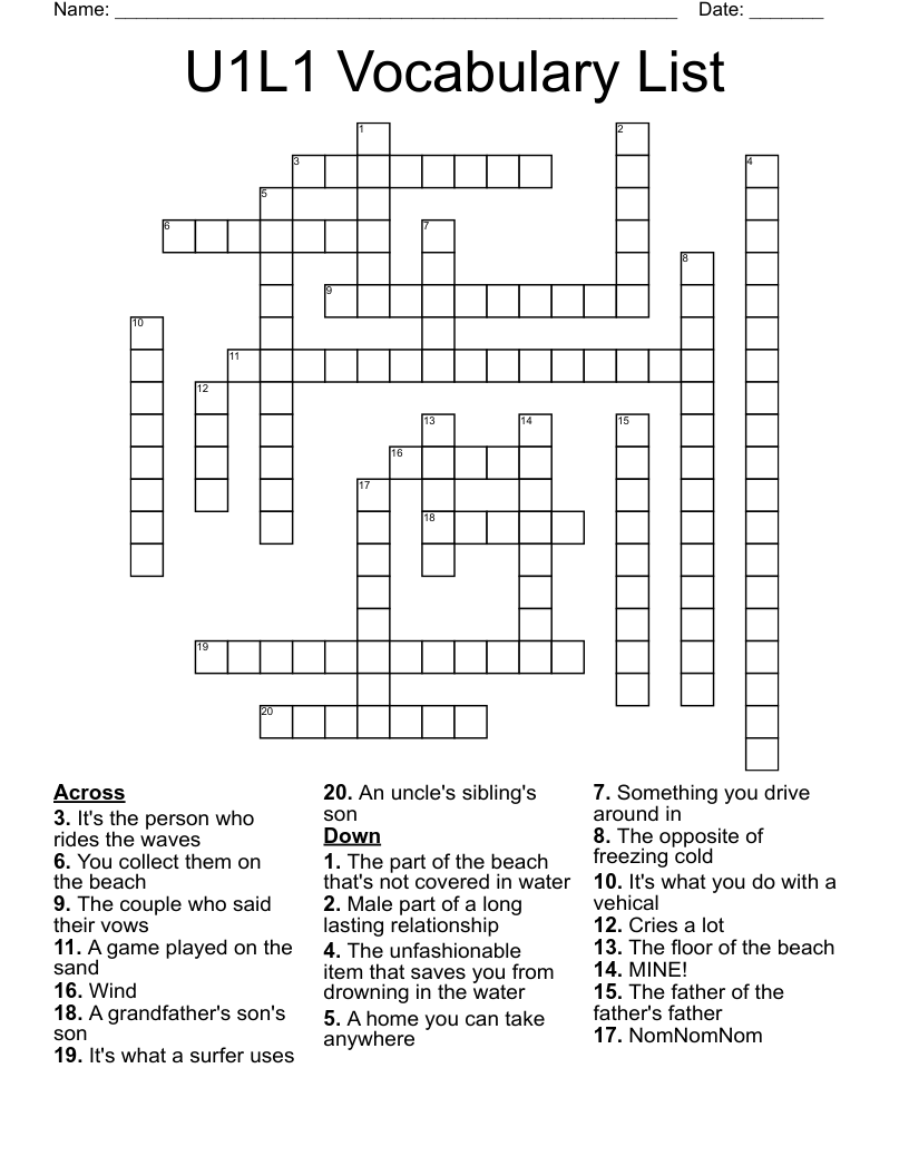 U1L1 Vocabulary List Crossword