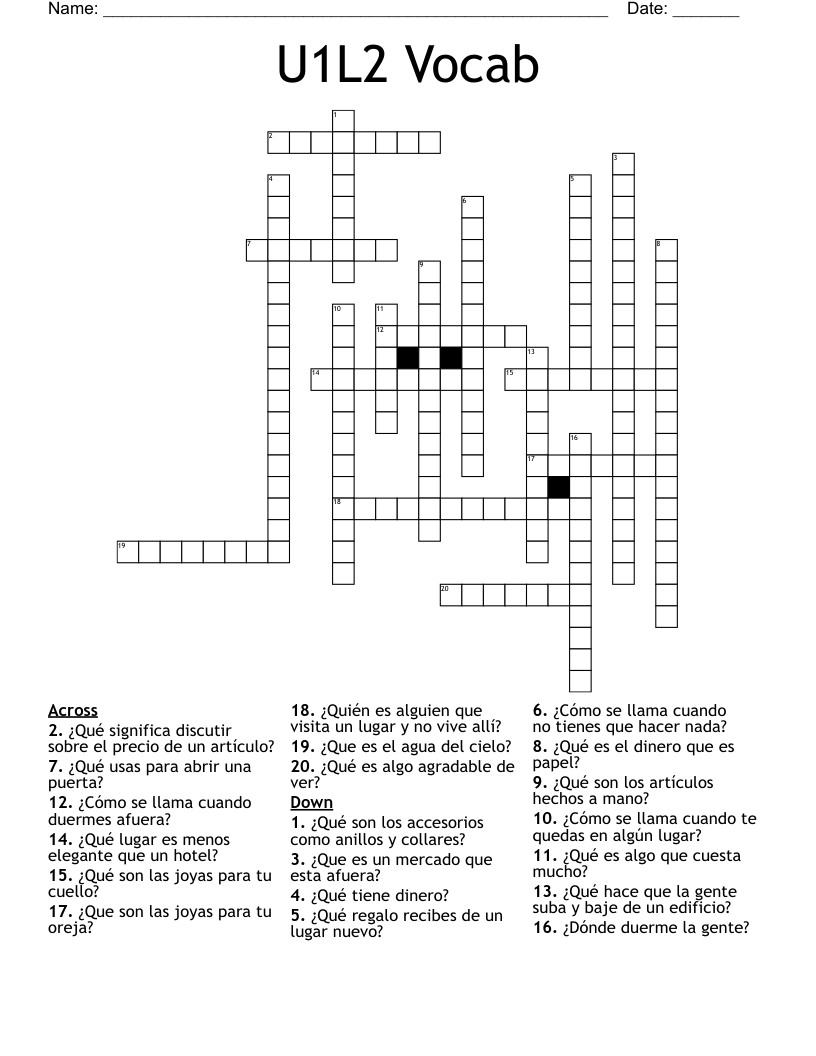 U1L2 Vocab Crossword