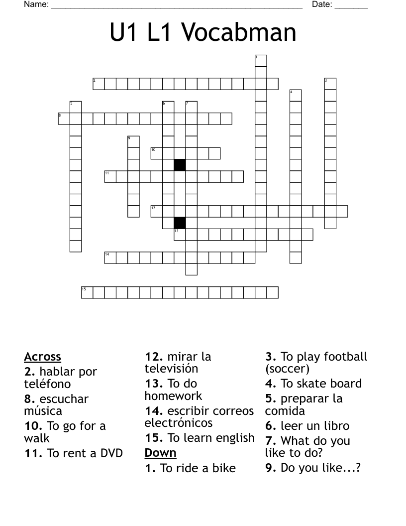 U1 L1 Vocabman  Crossword