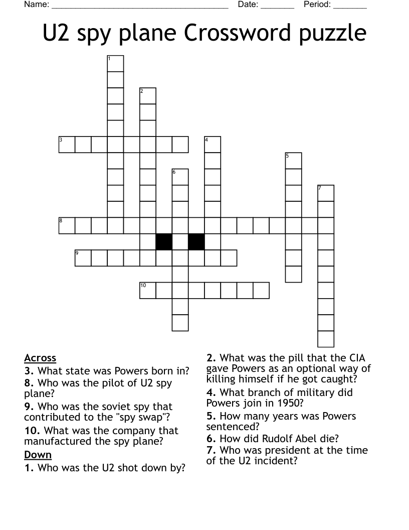 U2 spy plane Crossword puzzle