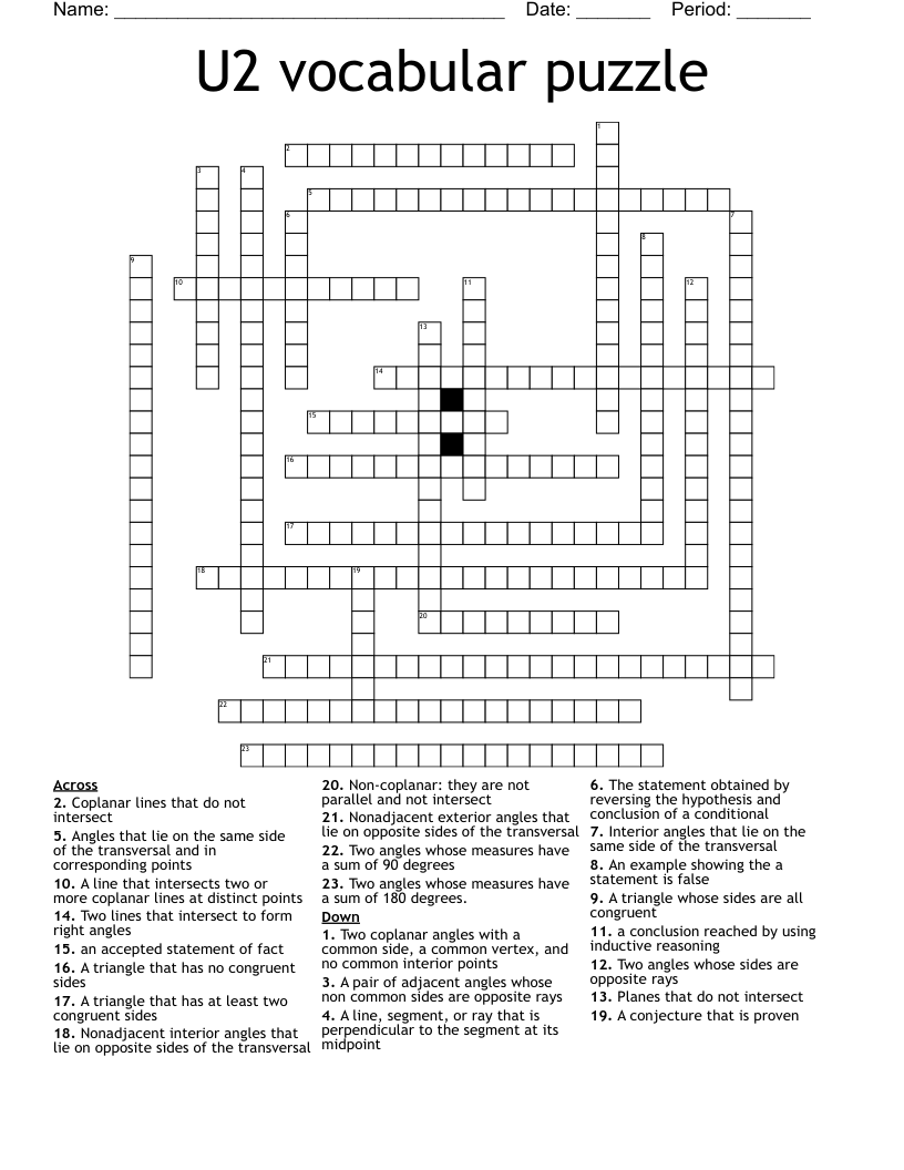 U2 vocabular puzzle Crossword