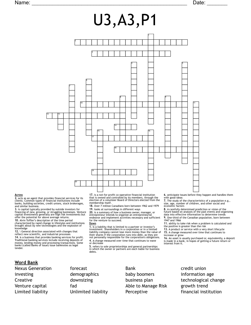 U3,A3,P1 Crossword