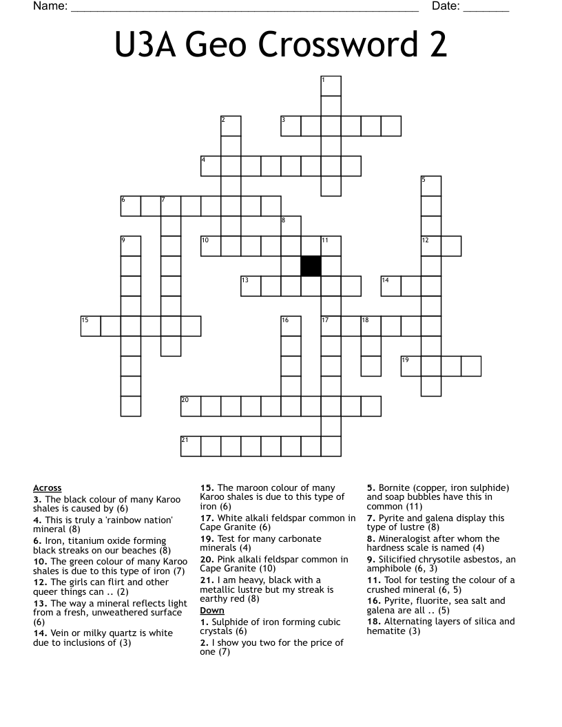 U3A Geo Crossword 2