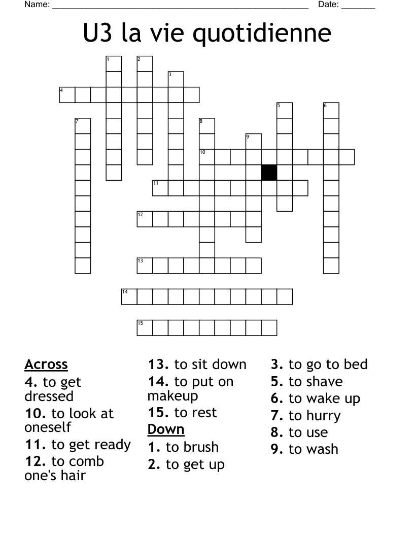 U3 la vie quotidienne Crossword