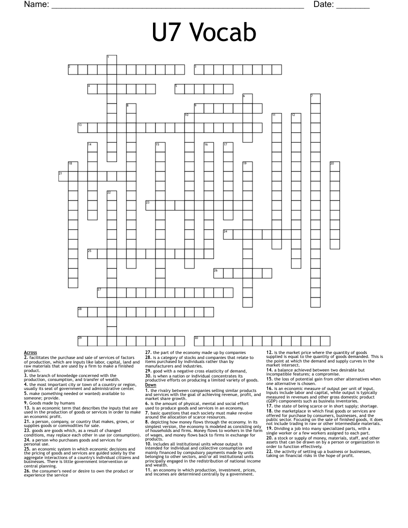 U7 Vocab Crossword